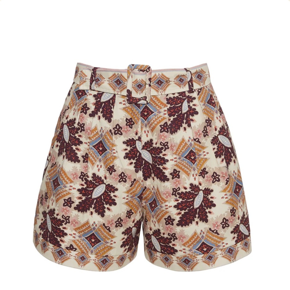 CARA CARA Zayna Shorts High Waist Belted in Retro Floral Turtledove Size 00